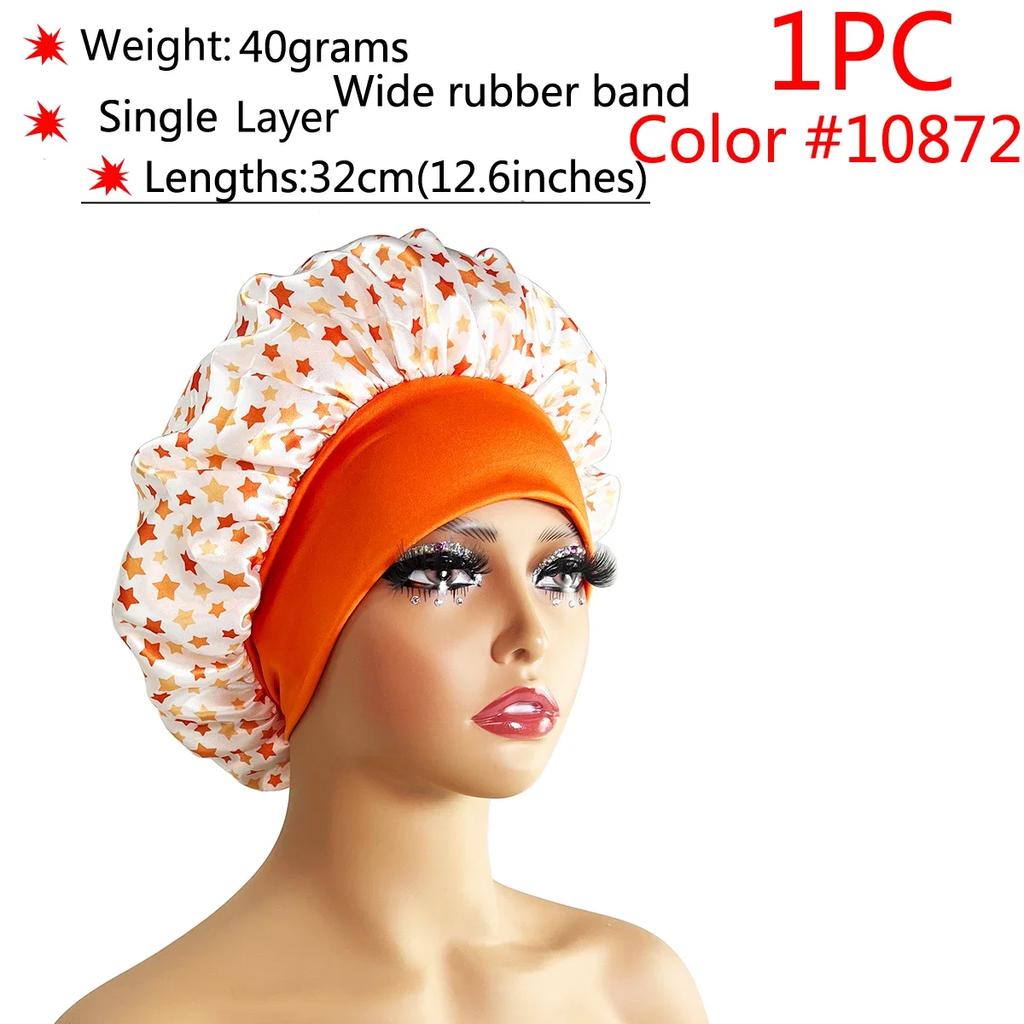 1 Stück Damen Satin Bonnet Elastisches breites Band Nachtschlafmütze Haarausfall-Abdeckung Kopfwickel Lockiges Federndes Haar Schönheit Chemo Cap Pflege