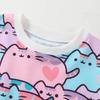 2-7 Jahre Kinder Mädchen Rundhals Sweatshirt Niedliche Katze Allover-Print Langarm Oberteil Shirts