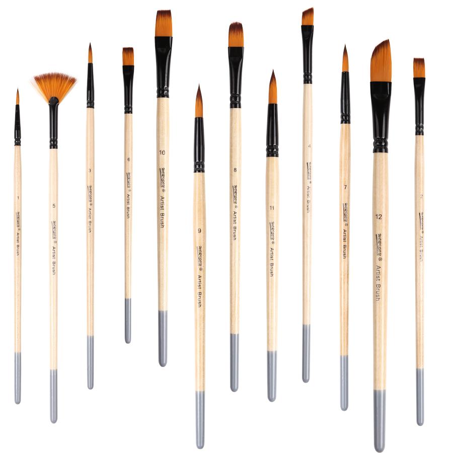 

12 PCS Paint Brushes Set, Professional Artist Brush Kits for Acrylic Oil Watercolor Gouache Painting Log color
