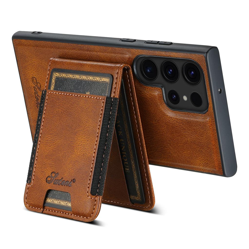SUTENI H17 For Samsung Galaxy S24 Ultra Magnetic Case Waxy Texture Detachable Card Holder Phone Cover