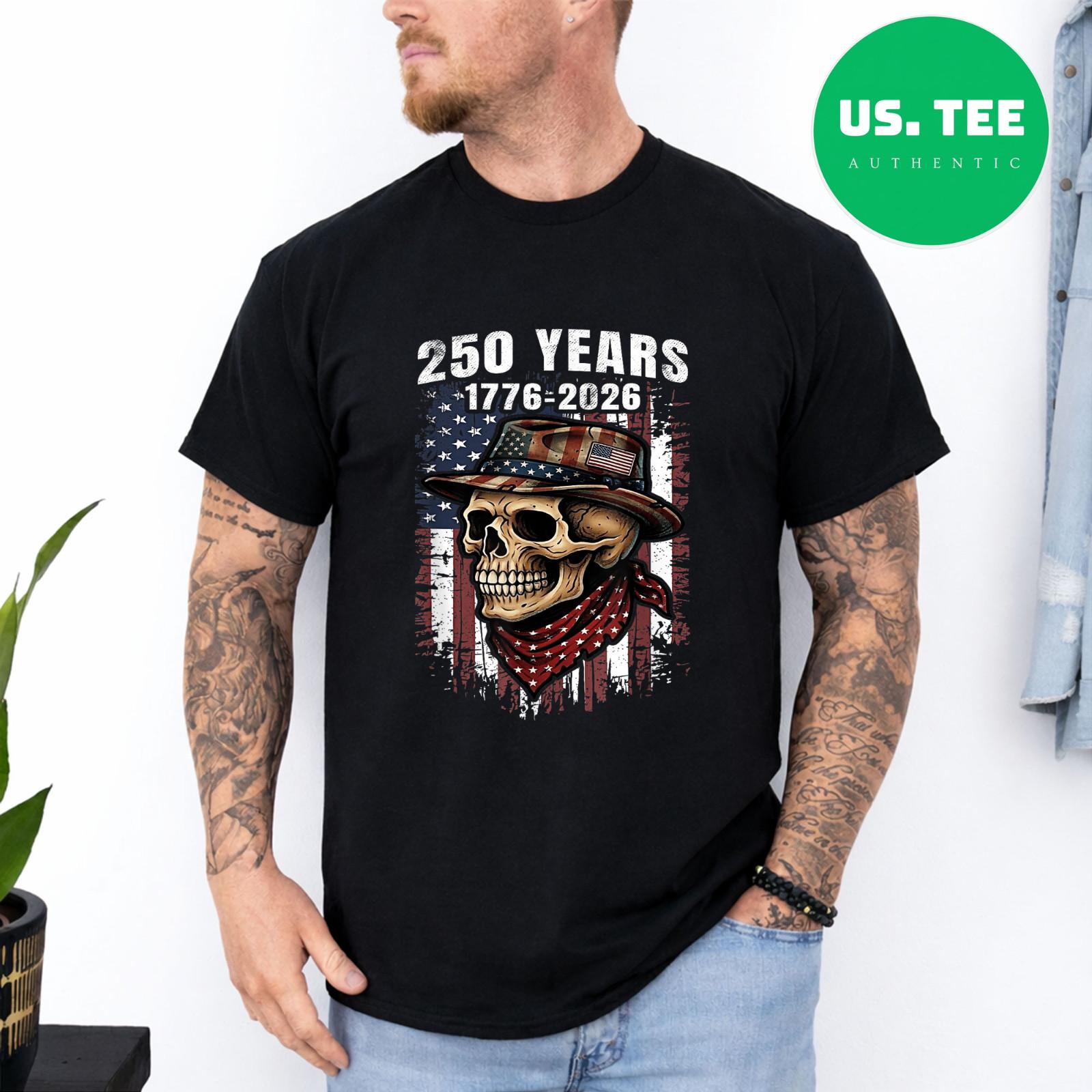 250 Years American Skull Skeleton Patriotic Vintage 4th July T-Shirt S разноцветный