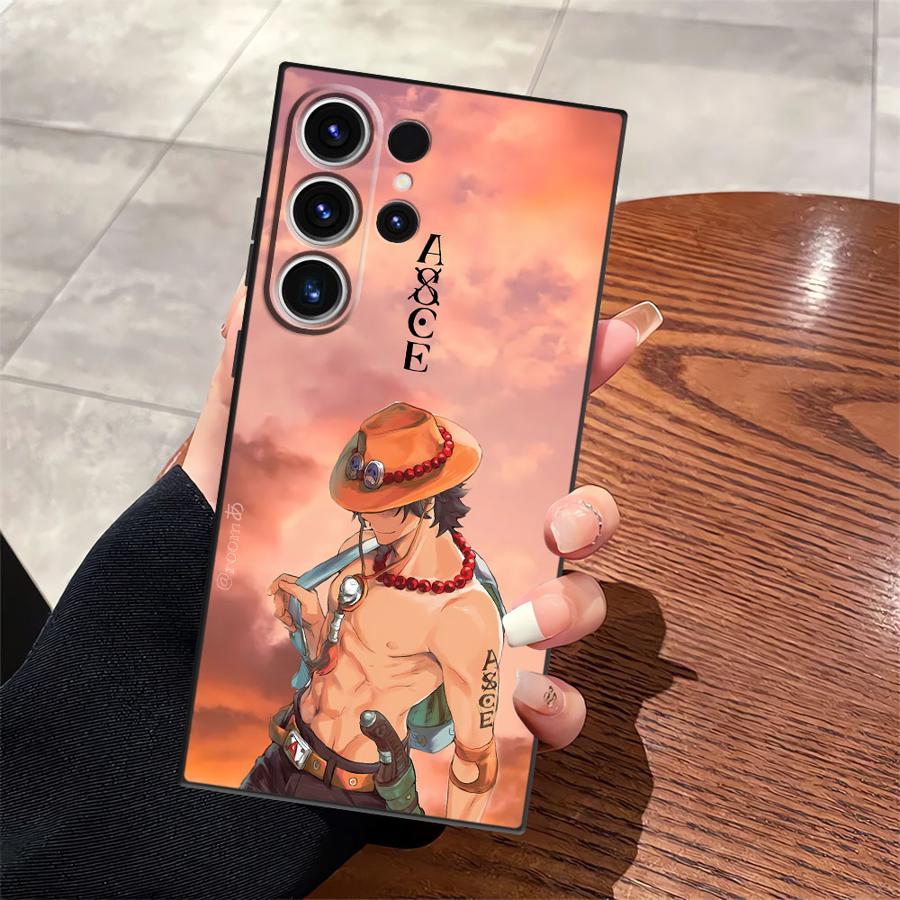 One Piece Luffy Ace Black Soft Phone Cover Case for Samsung Galaxy S25 Edge S21 FE S24 Plus S20 S23 Ultra
