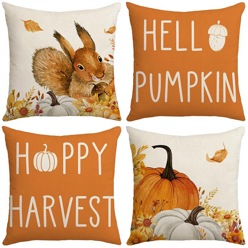 New Harvest Festival Autumn Pillow Pumpkin Squirrel Sunflower Home Cushion Pillow Cover