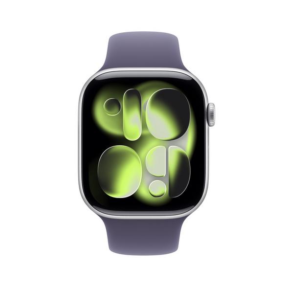 Smartwatch apple watch series 11 gps, koperta 46mm z aluminium w kolorze srebrnym, pasek sportowy mlecznego fioletu - rozmiar m/l meva4mp/a