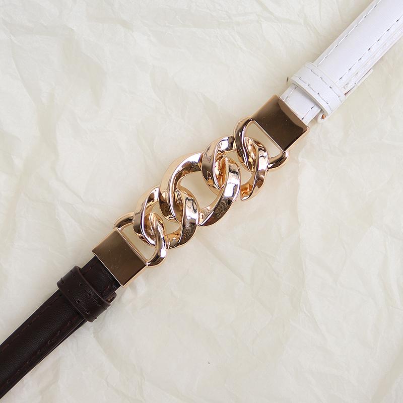 Metal Chain Buckle Belt For Women Lady Solid Color Thin PU Leather Adjustable Straps Jeans Pants Wild Decorative Waistband