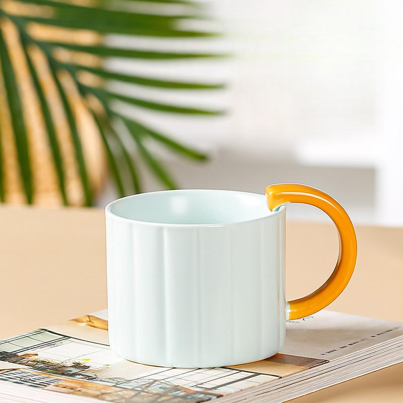 Simple Ins Style Ceramic Cup Men and Women Creative Mug Large Capacity Household Set Vertical Pattern Coffee Cup Small Gift