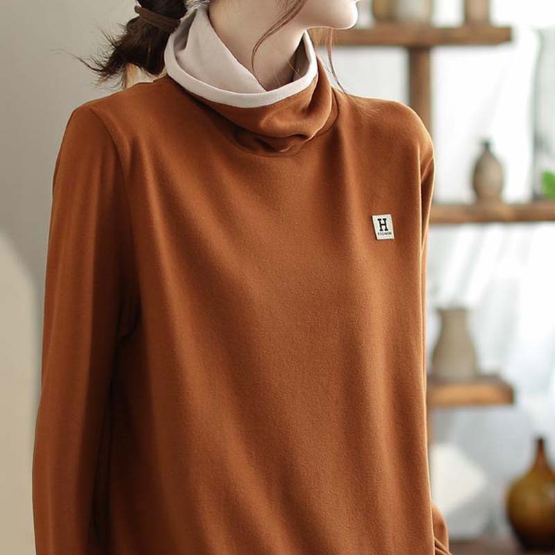 Sweatshirt for Women Autumn Winter Half-high Collar Thickened Warm Stretchy Long Sleeve Oversize Tops