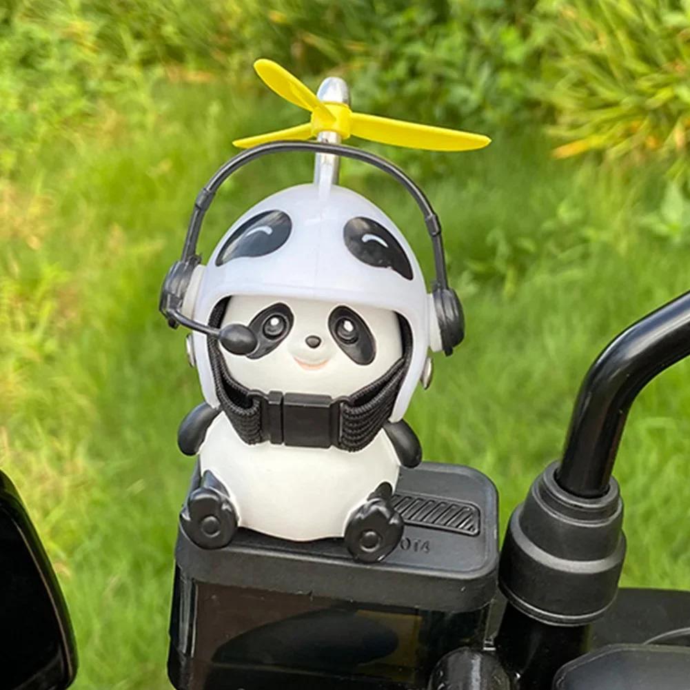 Motorcycle Handlebar Decoration Bike Electric Cute Panda Cartoon With Helmet Airscrew Ornaments Riding Equipment Accessories