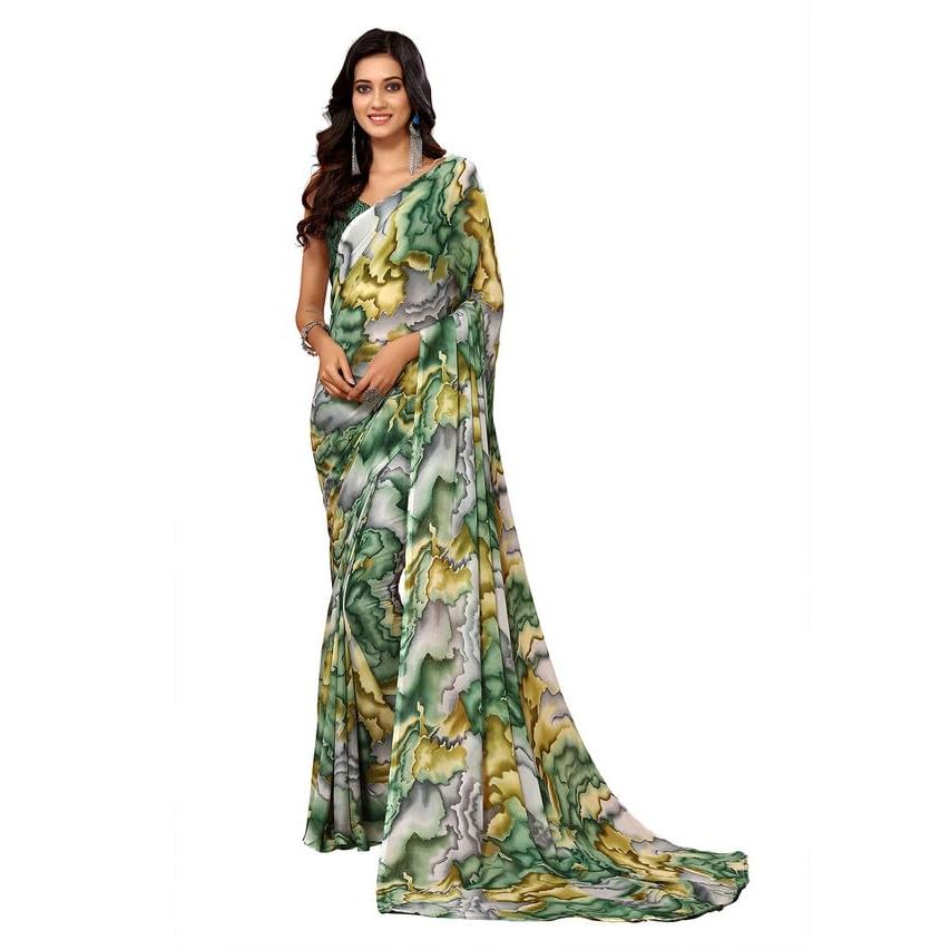 

Женское сари-жоржет с принтом и несшитой блузкой