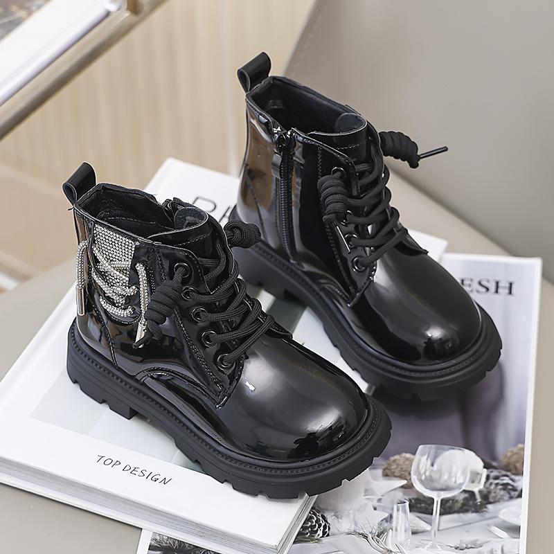 Winter Children's Boots Glossy Rhinestone Girls Ankle Boots Warm Plush Versatile Kids Causal Cotton Boots Thick Bottom Fashion
