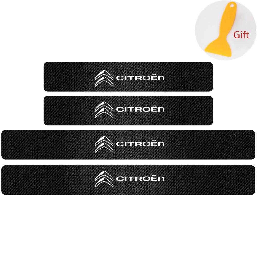 ABCE1 4Pcs Carbon Fiber Car Door Sill Plate Protectors Stickers For Citroen C1 C2 C3 C4 Grand Picasso C4L C5 C-ELYSEE Xsara Berlingo