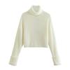 Autumn and Winter New Solid Color Thread Knitted Hoodie Short Style High Collar Bottom Sweater for Women 3521 KTB