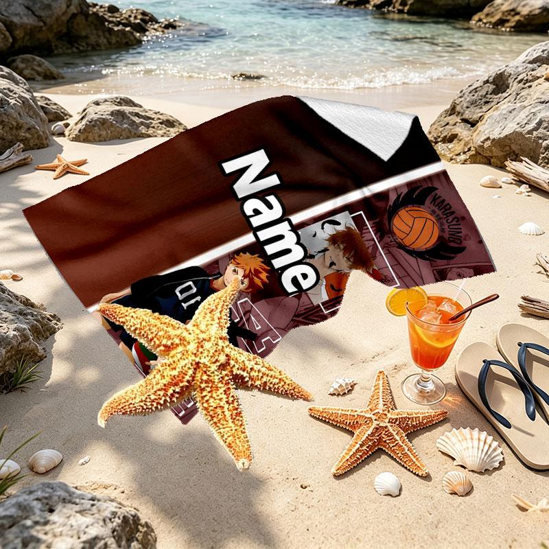 Custom Name Personalized Haikyu Print Beach Towel, for Trip Camping Beach Party Home Decor, Birthday Gift for Family & Friends