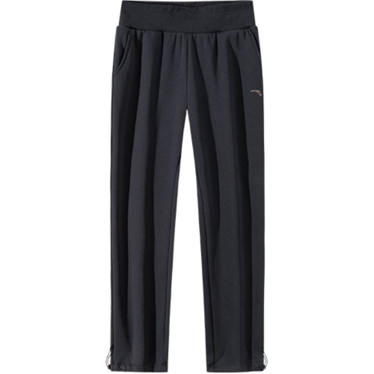 Anta Loose Straight High-Waisted Fleece Casual Pants Women bottoms Basic-Black 162447325N-5