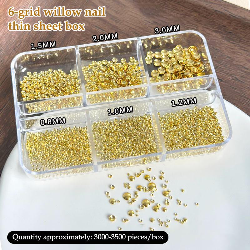 

6 Grid/Box Gold Silver Half Round Rivets Nail Charms 0.8-3Mm Flat Back Round Metal Nail Bead Micro Ball Manicure Bead золотой
