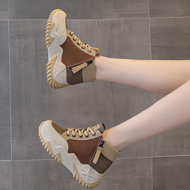 88762 leather women's shoes spring and autumn new muffin thick sole to increase height and luck