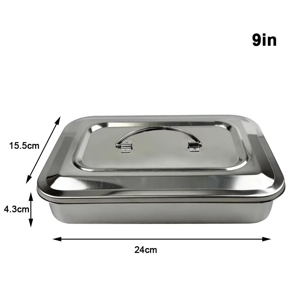New Stainless Steel Dental Instruments Tray With Lid Silver Storage Box Rectangular Disinfection Box