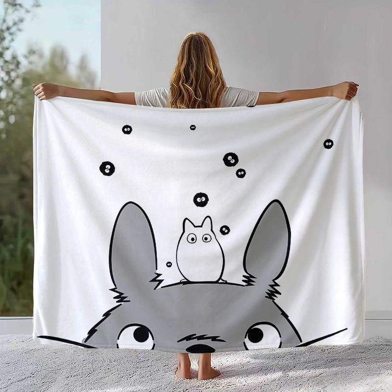 Coperta Morbida Calda in Flanella Disegno Cartone Animato T-Totoro Retro Carino, Plaid in Peluche Ultra Morbido per Casa Camera da Letto Letto Divano Copertura Ufficio Campeggio Picnic