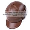 Men Genuine Cowhide Leather Winter Hat Thick Warm Trapper Cap with Ear Flaps Outdoor Windproof Baseball Bomber Hat for Elderly