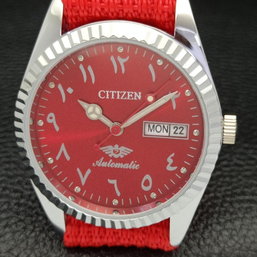 JAPANISCHE ÜBERHOLTE CITIZEN HERRENUHR 8200 AUTOMATIK ARABISCH ROTES ZIFFERBLATT a426226-2 RL620c-a426226