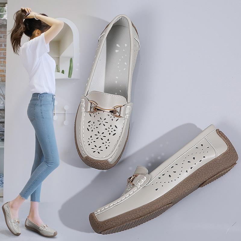 Vintage Dámské Ploché Boty z pravé kůže Dámské Boty Lodní Prodyšné Ploché Boty Pohodlné Ležérní Mokasíny Baletní boty