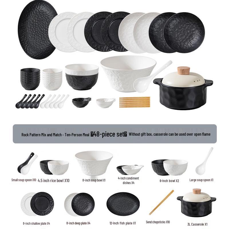 Huazao Baijia AQ 48-Piece Chinese Underglaze Ceramic Dinnerware Set