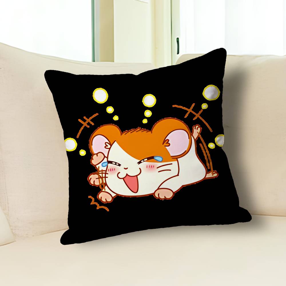 H-Hamtaros Cute Hamster Pillow Cases for Bedroom Living Room Sofa Home Decor Polyester Cushion Cover with Zipper