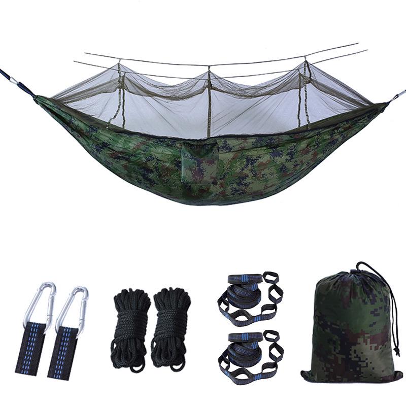 Portable Ripstop Camping Hammock with Mosquito Net - Quick-Open, Anti-Fall Design for Singles & Doubles