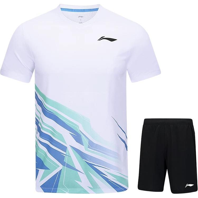 

Li-Ning Badminton Series Color Block V-Neck Comfortable Breathable Versatile Short Sleeve T-Shirt Mid Waist Shorts Casual Sports Set AATV013-2 3XL