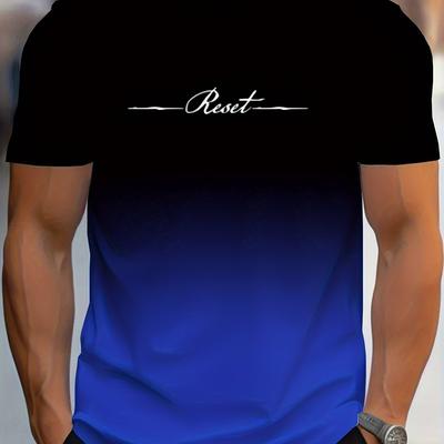 Alphabet Print Gradient Crew Neck Short Sleeve T-shirt For Men, Casual Summer T-Shirt For Daily Wear And Vacation Resorts