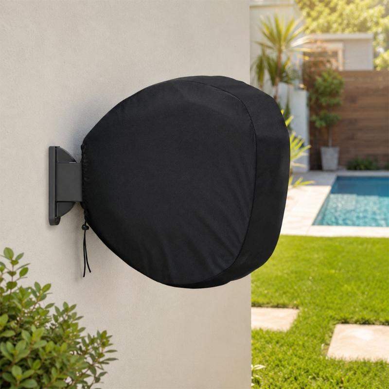 Patio Wall Hose Cover for Garden Storage, 210D Textile Shell Black Cover with Cord Edge and Inner Coating for Wall Mounted Hose Housing Use