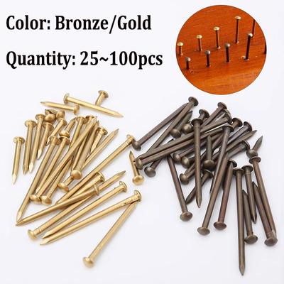100 peças ~ 25 peças latão antigo bronze dourado diâmetro 1,2 mm 1,5 mm 2 mm 3 mm cobre puro pequeno mini cabeça redonda para móveis comprimento de aderência = 8–55 mm