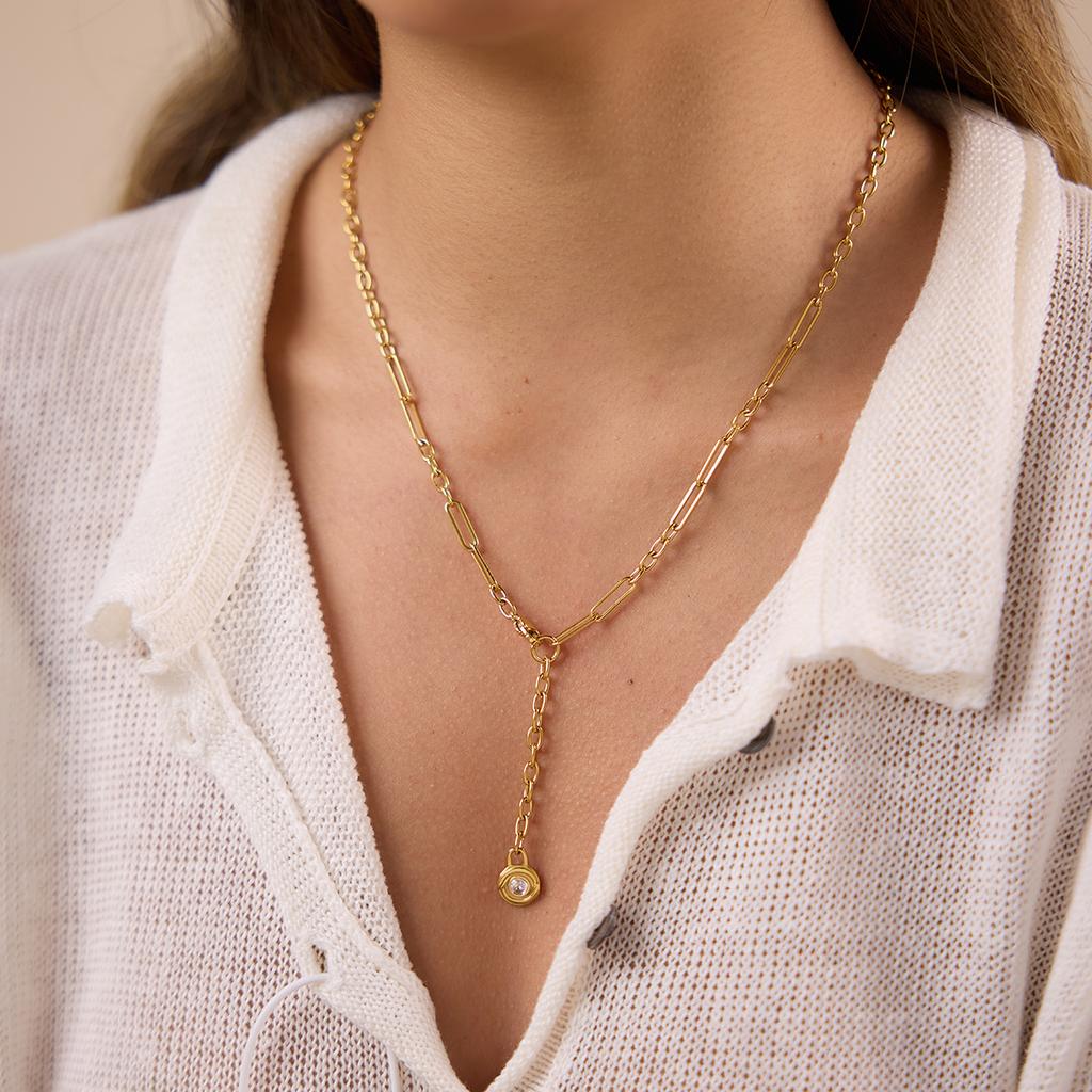 Youthway Trendy 18K Gold PVD Plated Y Shape Zircon Necklace For WomenGirls  New Chunky Chain Party Necklace Jewelry