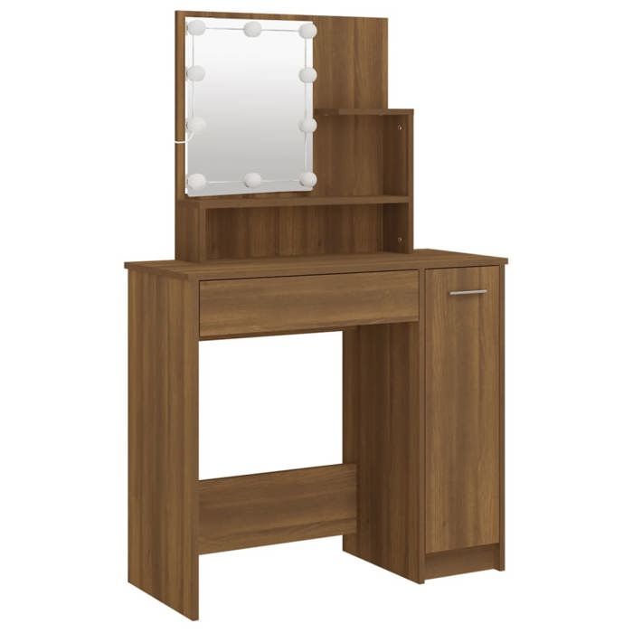 VidaXL Dressing Table with LED Cosmetic Table Storage Furniture Dressing Table with Mirror Bedroom Furniture Interior 820486