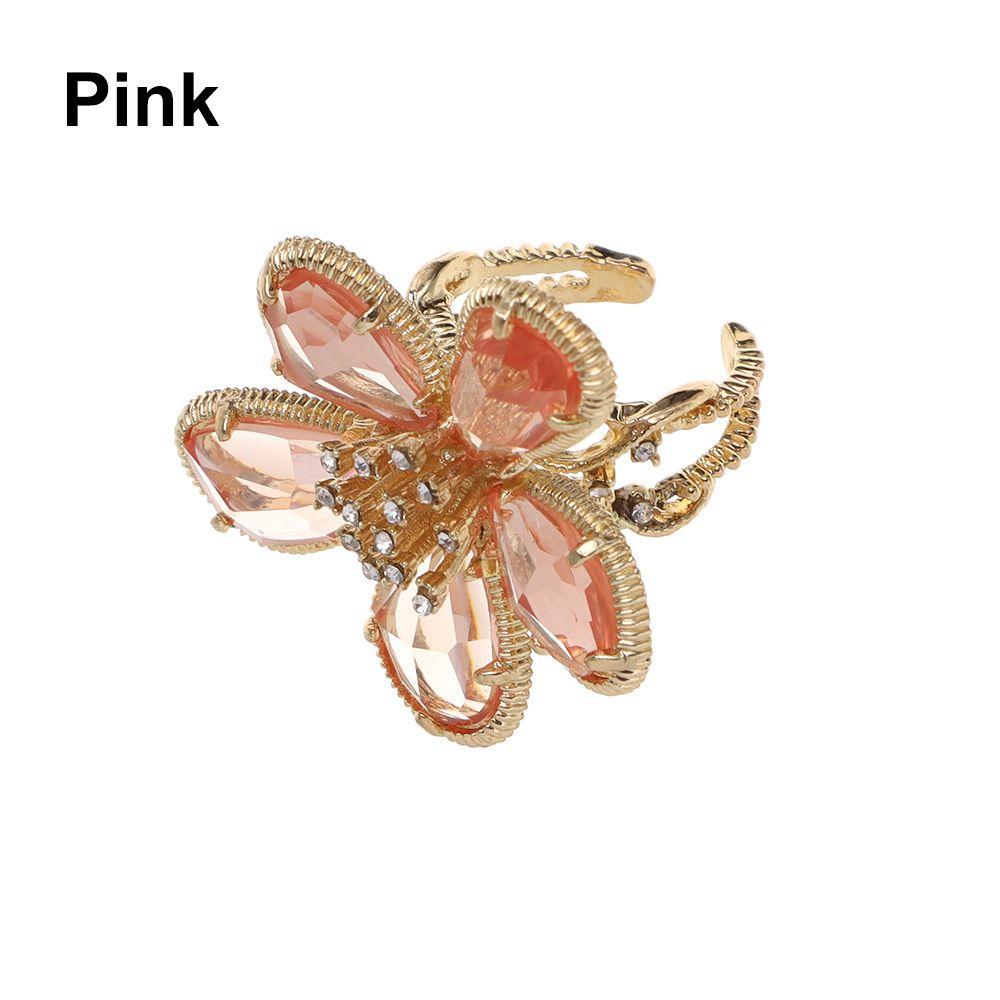 Women Girl Shine Exaggerated Fairy Ring Big Flower Crystal Ring Rhinestone Flower Open Adjustable