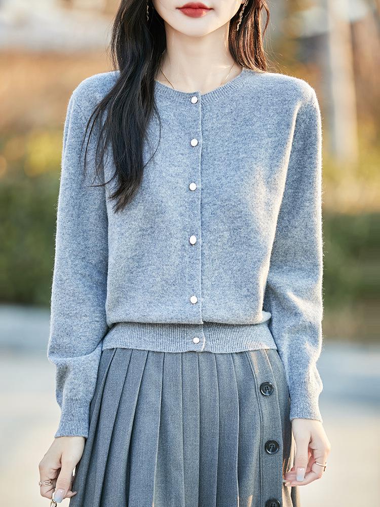 Autumn & Winter Round Neck Wool Cardigan - Women's Loose Knit Jacket, Long Sleeve, Short Style Top