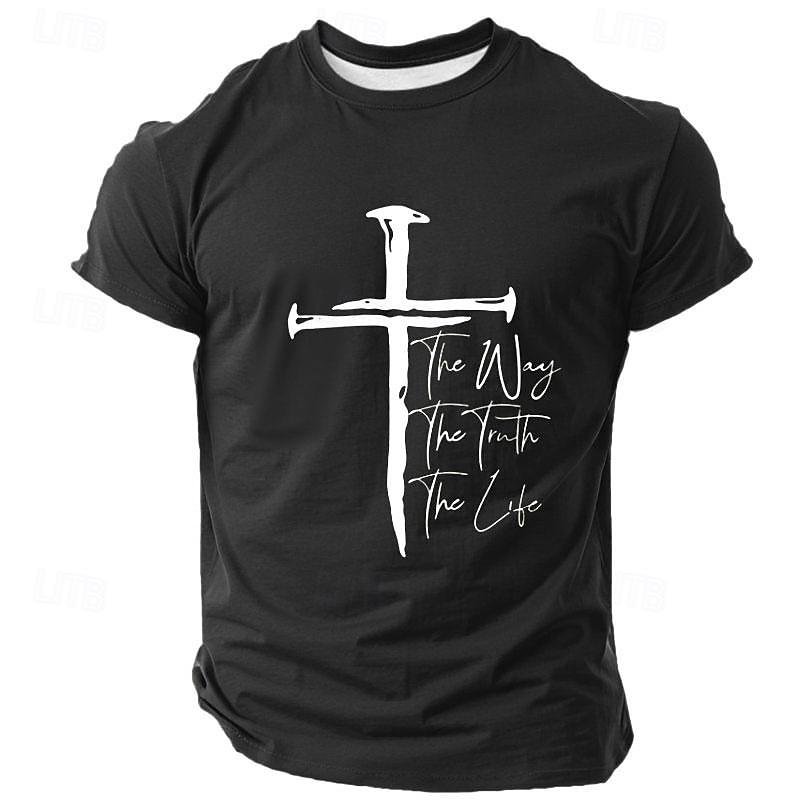 Men's Cross Christian T Shirt Short Sleeve T shirt Vintage Casual Street Casual Spring Summer Clothing