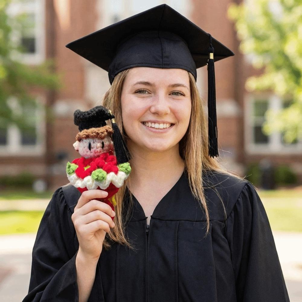 13cm Knitted Graduation Doll Funny Handheld Flower Doll Doctor Hat Bouquet Doll Graduation Season