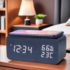 LED Temperatur und Feuchtigkeit kabelloses Laden Holz Uhr Handy kabelloses Laden Schreibtisch Stille elektronische Uhr Wecker