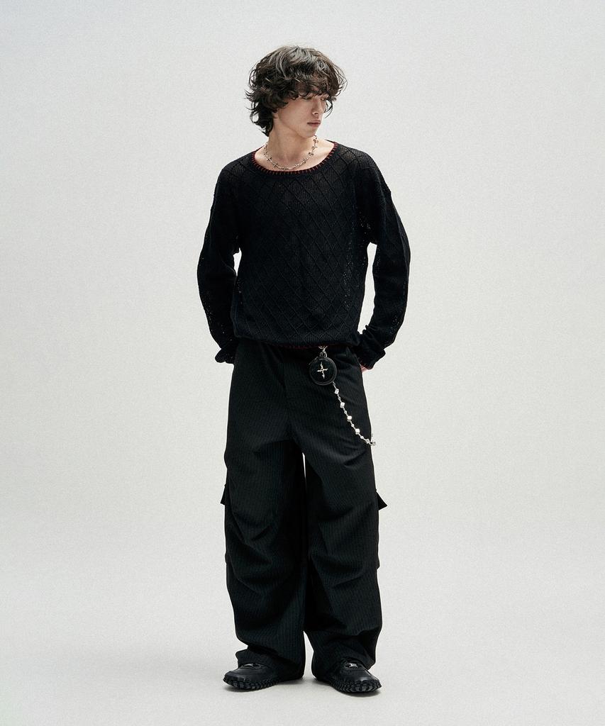 NOT4NERD Distressed Contrast Hand Stitch Knit - Black