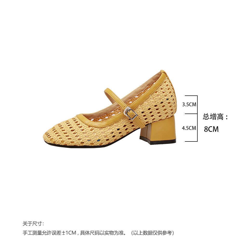 

8cm inner height increase Mary Jane shoes women s new summer woven hollow fishing net sandals thick heel high heel single shoes 39