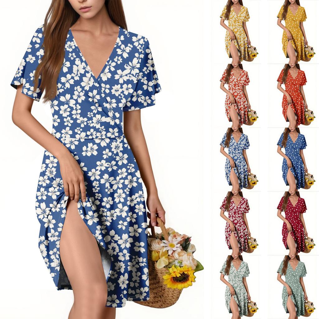 Dámské ležérní módní šaty s výstřihem do V, bez rukávů a s potiskem