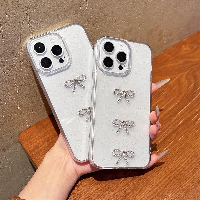 Transparent Drip Glitter Phone Case For Iphone16Promax Bow Apple 17 Fashion