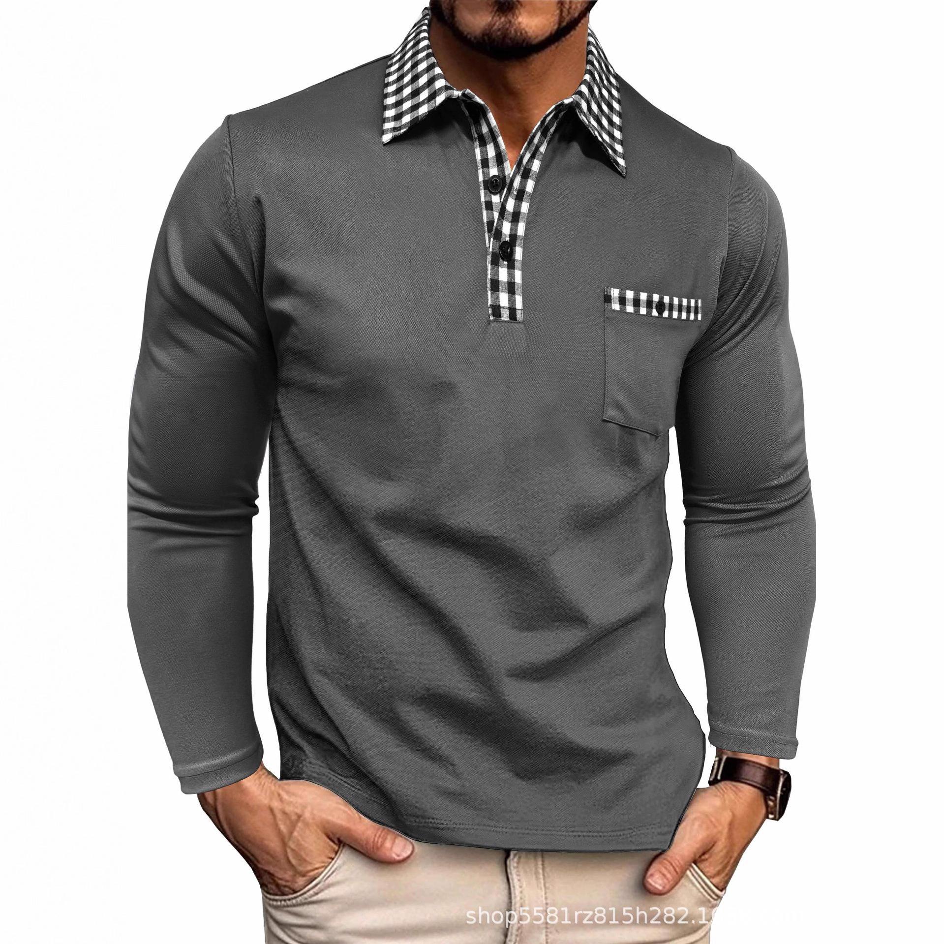 

New Spring and Autumn Trendy Turn-down Collar Men s Polo Shirt Button American Style Long Sleeve Quick-dry Base Shirt S