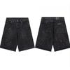 Streetwear Cross Patch Denim Shorts Men Relaxed Fit Ripped Vintage Wash Mid Length
