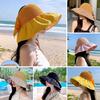Sun Hat with Bow Design Foldable Breathable Hollow Woven Large Brim Jacquard Fabric UV Protection Face Slimming Summer Travel Hat