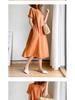Cross-border Summer A-line Midi Dress: Short Sleeve, Solid Color, Literary Style, Women's Loose Fit