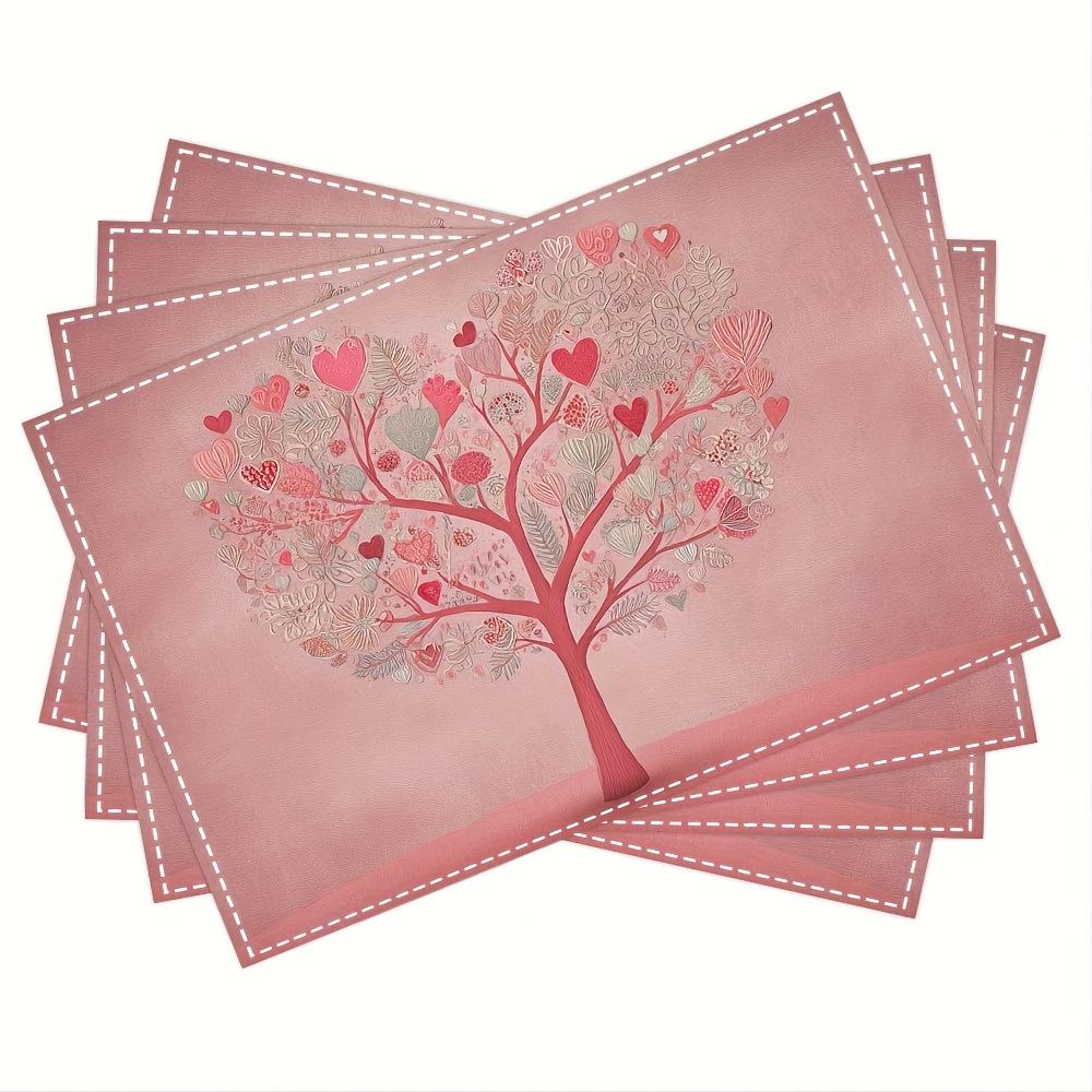 

Of Four Whimsical Pink Heart Tree Placemats, Perfect for Indoor Dining, Parties, And Home Decor, Measuring 30.48X45.72 cm 4Pcs-30X45cm(12X18in