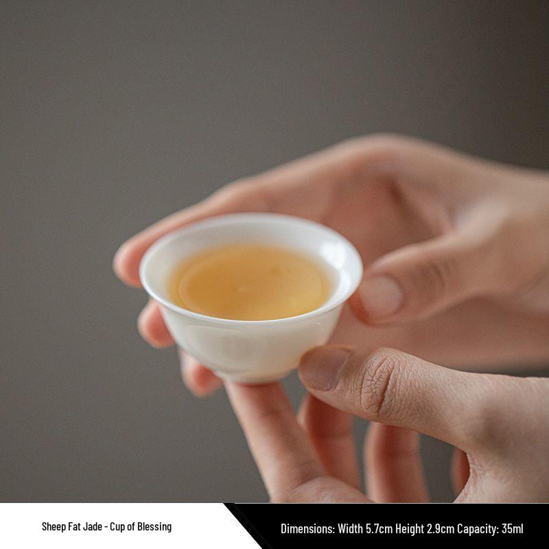 Premium Mutton Fat Jade Ceramic Gongfu Tea Set - Aroma Tasting Cup with Coaster, Customizable for Guests
