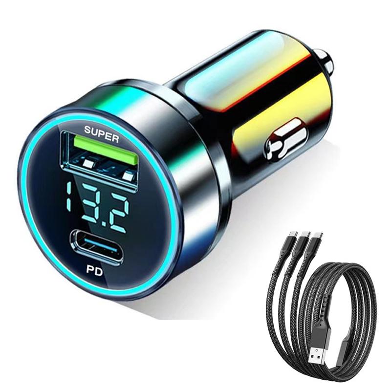 

D3-PD 120W Car Charger Type-C+USB Dual Port +100W 3-in-1 Fast Charging Cable